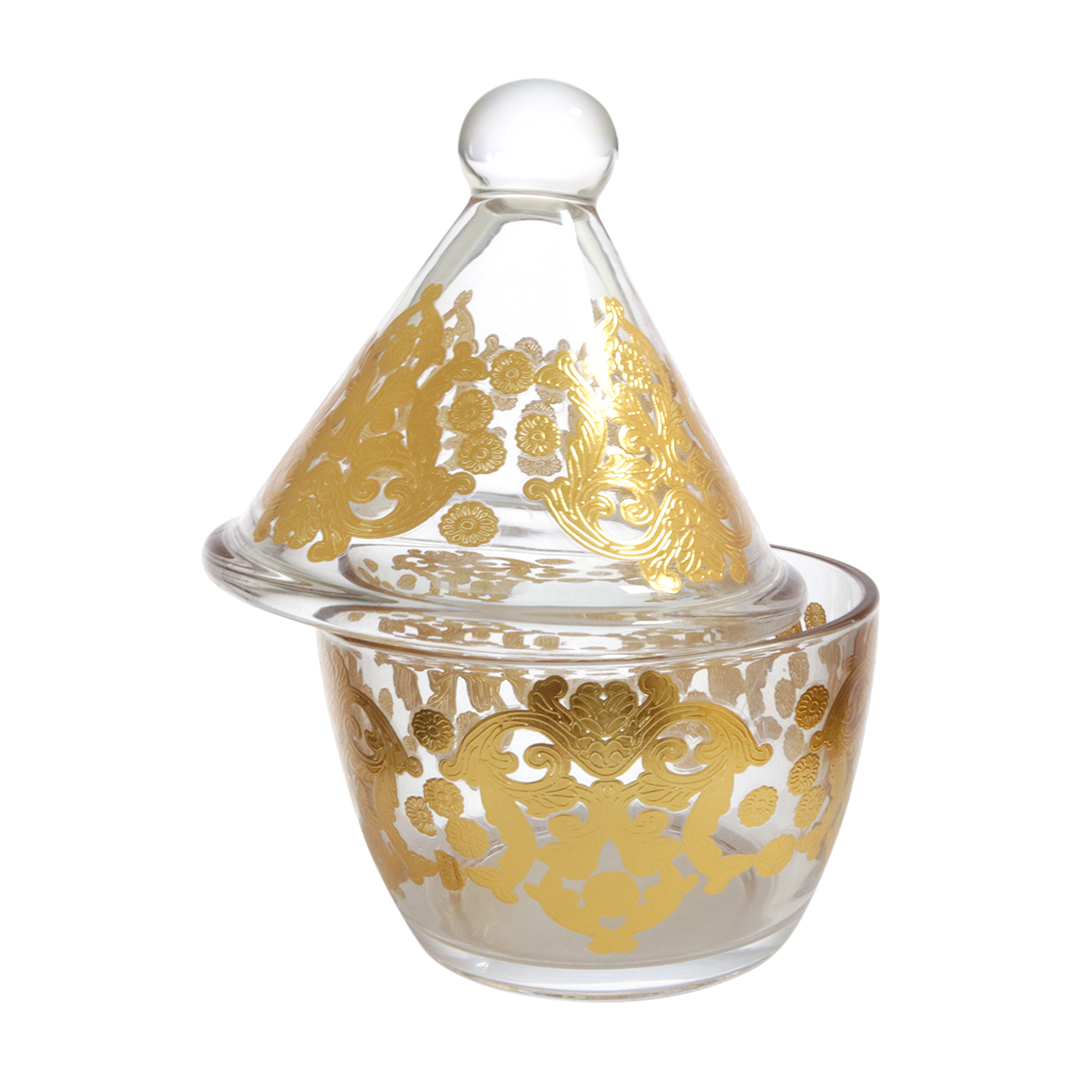Set 2 bonbonnières en verre dorées 10x14cm