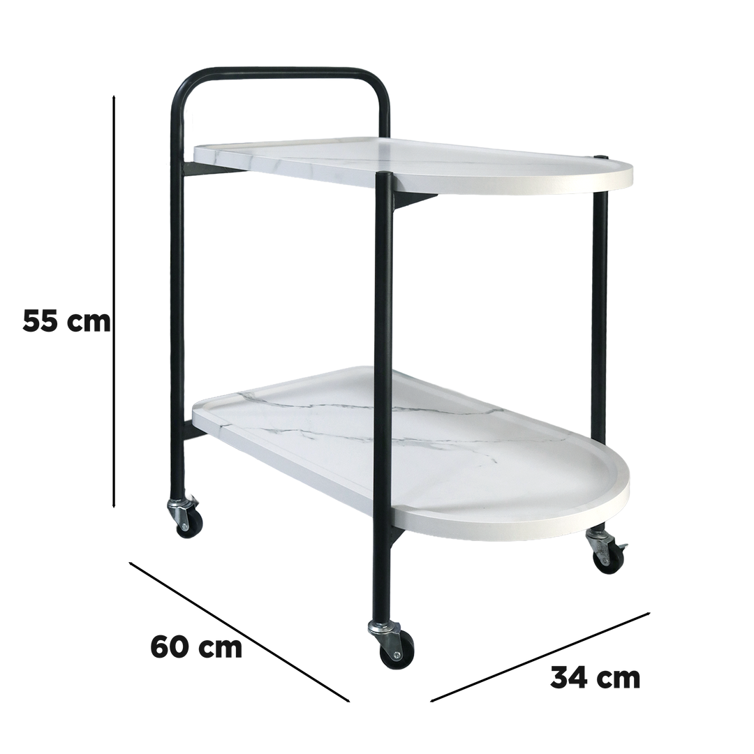 Chariot ovale 2 niveaux en MDF 60x34x55cm