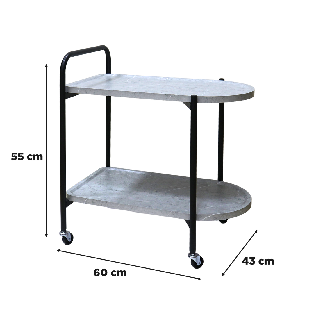 Chariot ovale 2 niveaux en MDF 60x34x55cm