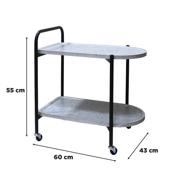 Chariot ovale 2 niveaux en MDF 60x34x55cm