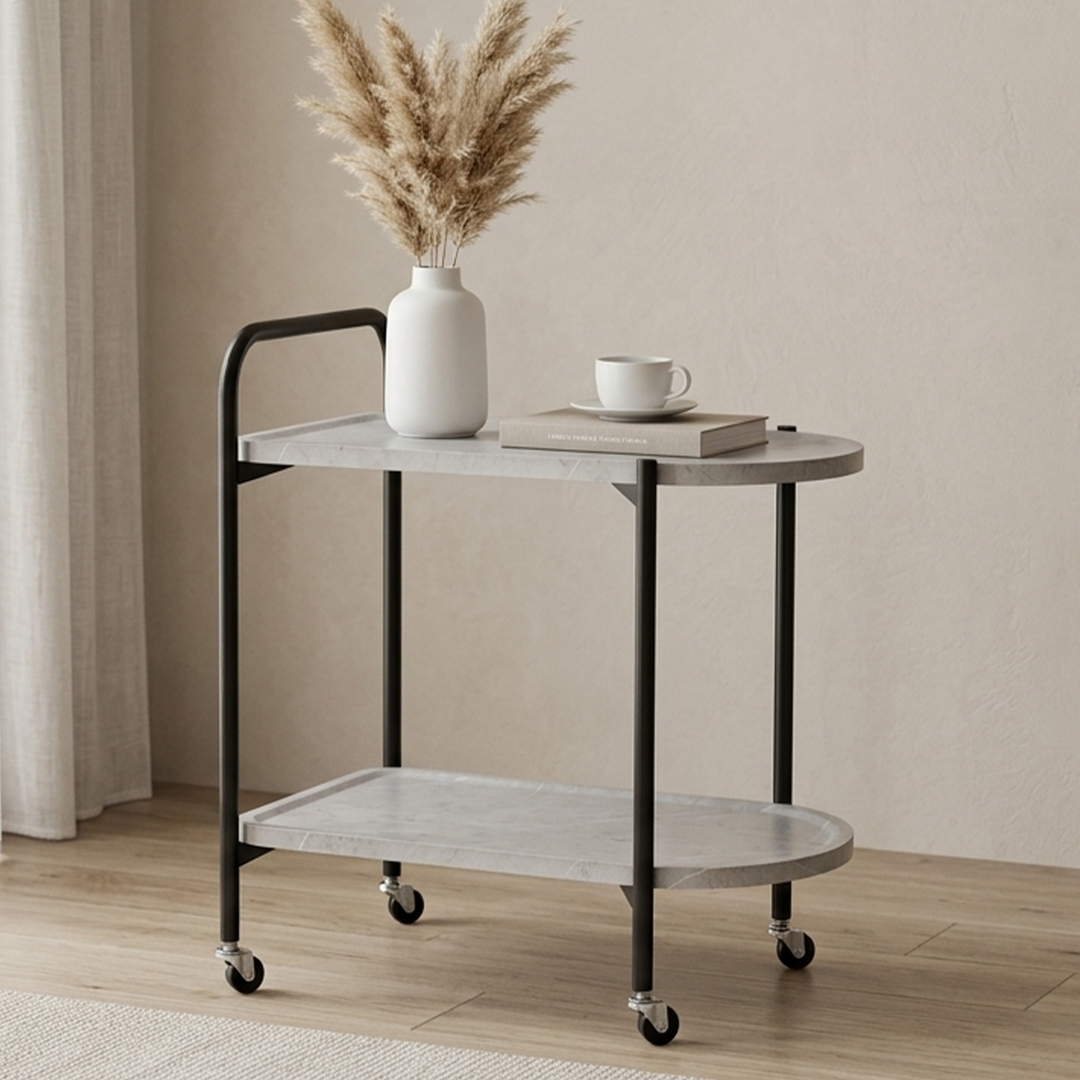 Chariot ovale 2 niveaux en MDF 60x34x55cm