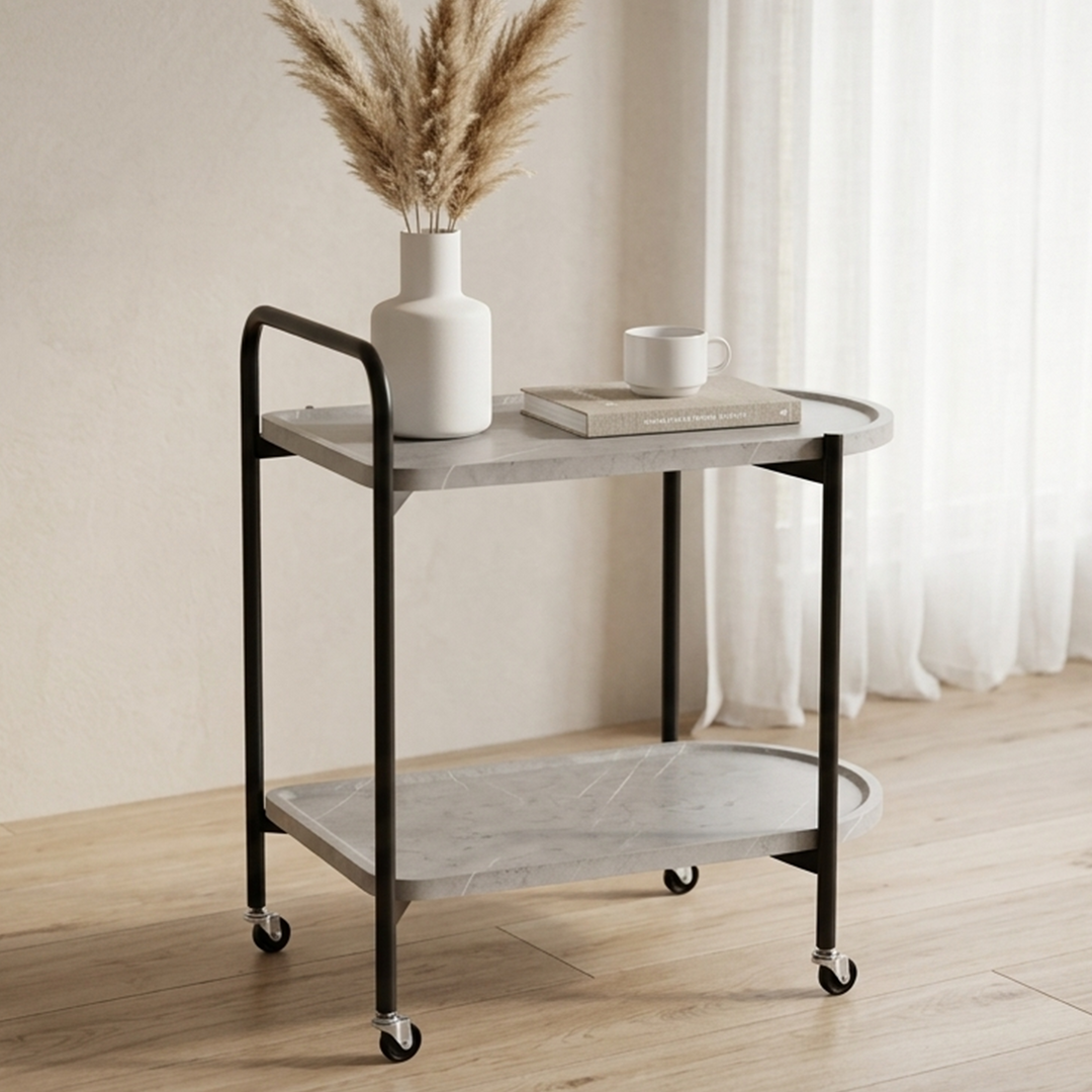 Chariot ovale 2 niveaux en MDF 60x34x55cm