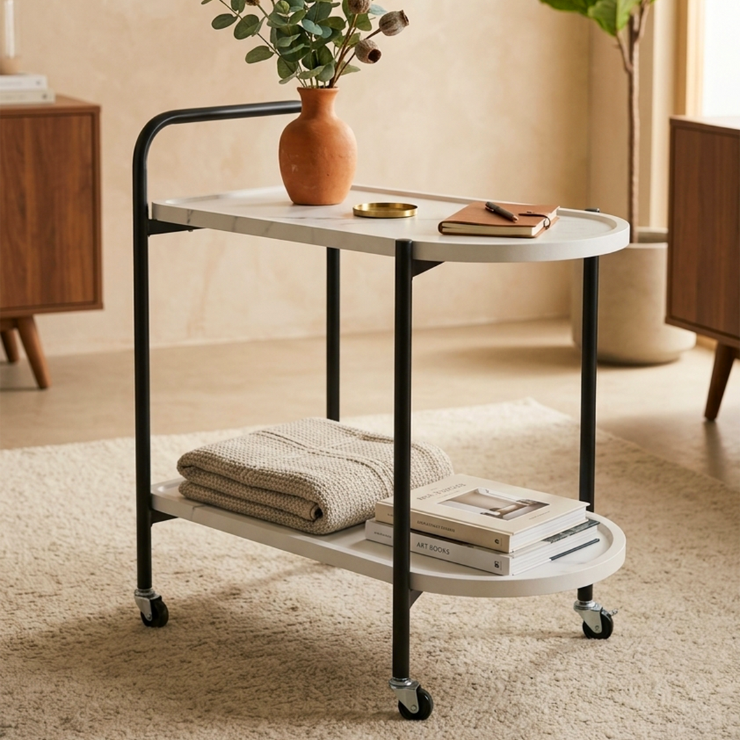 Chariot ovale 2 niveaux en MDF 60x34x55cm