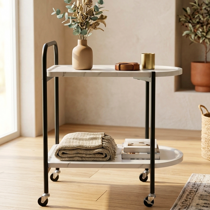 Chariot ovale 2 niveaux en MDF 60x34x55cm