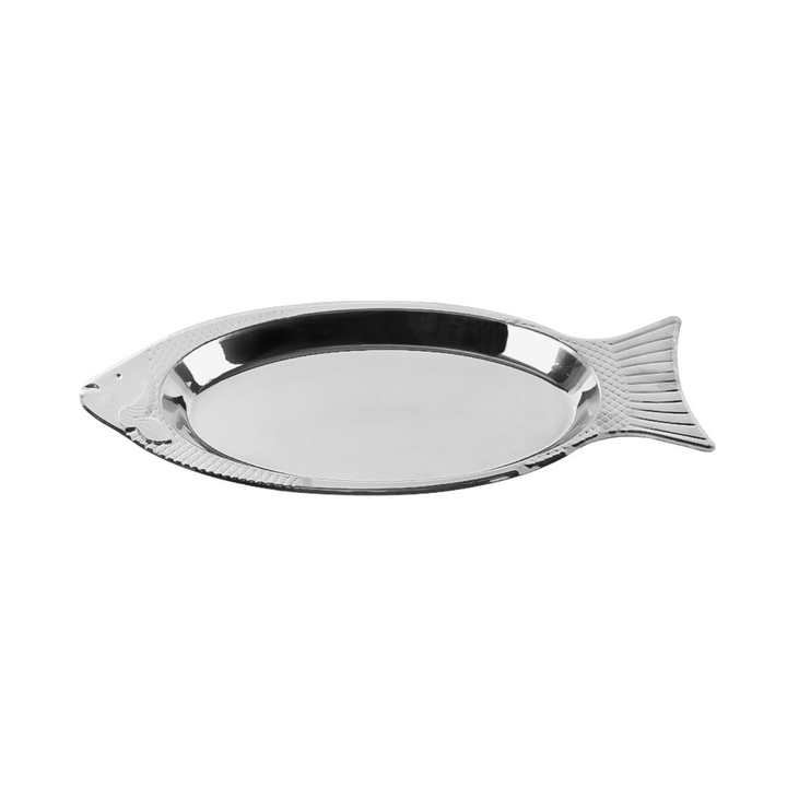 Plat poisson en métal argenté 40x17cm