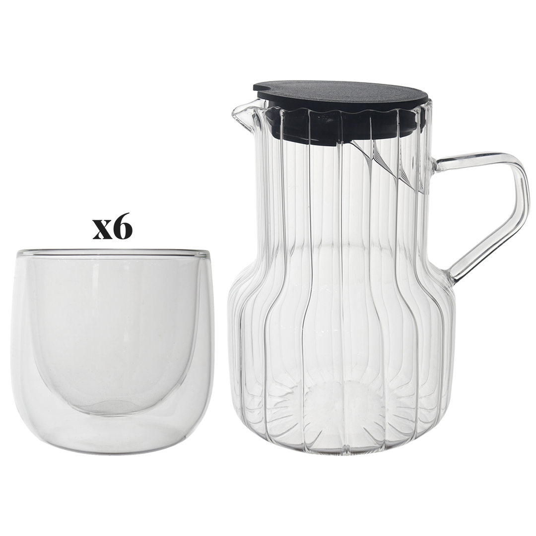 Set théière en verre 950ML + 6 verres double paroi 8cm