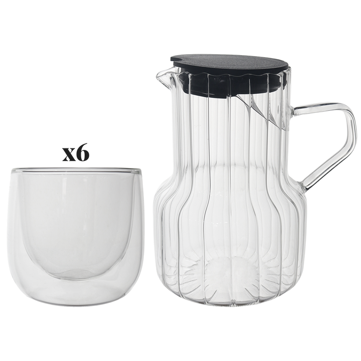 Set théière en verre 950ML + 6 verres double paroi 8cm