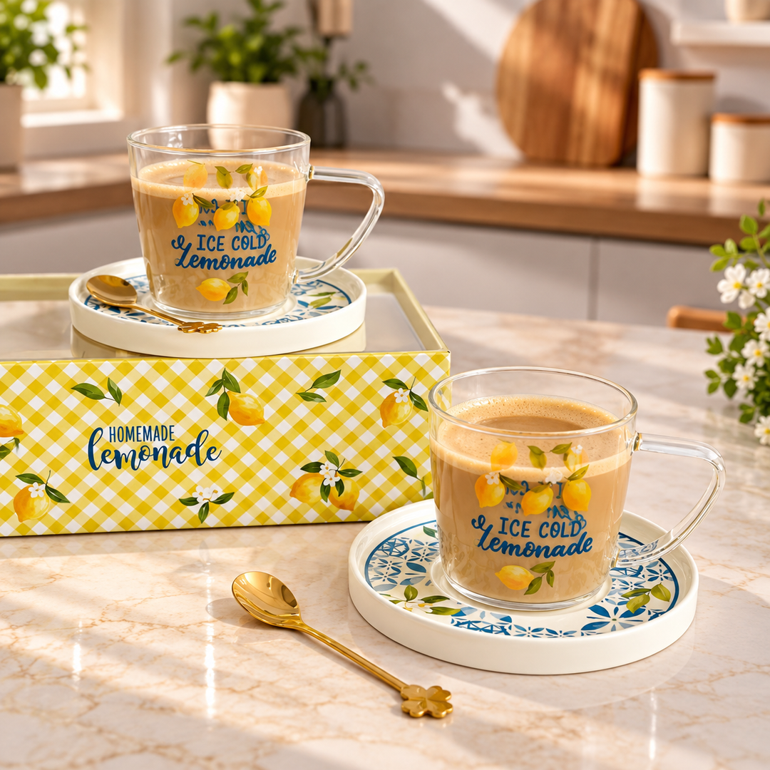 Coffret 2 verres 350ML + 2 sous verres 15cm + 2 cuillères