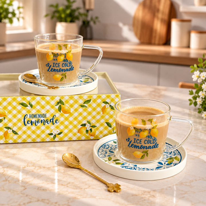 Coffret 2 verres 350ML + 2 sous verres 15cm + 2 cuillères