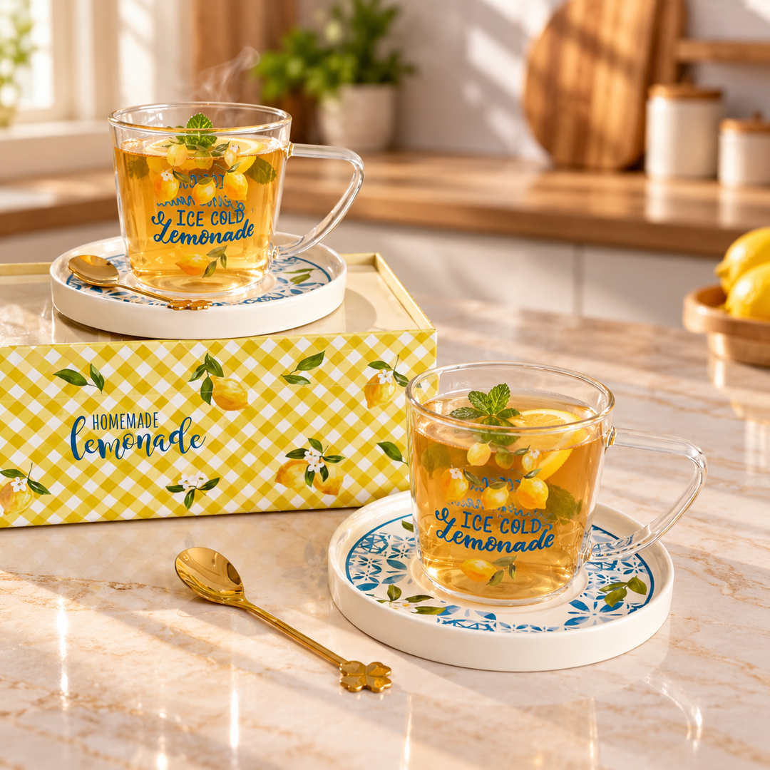 Coffret 2 verres 350ML + 2 sous verres 15cm + 2 cuillères