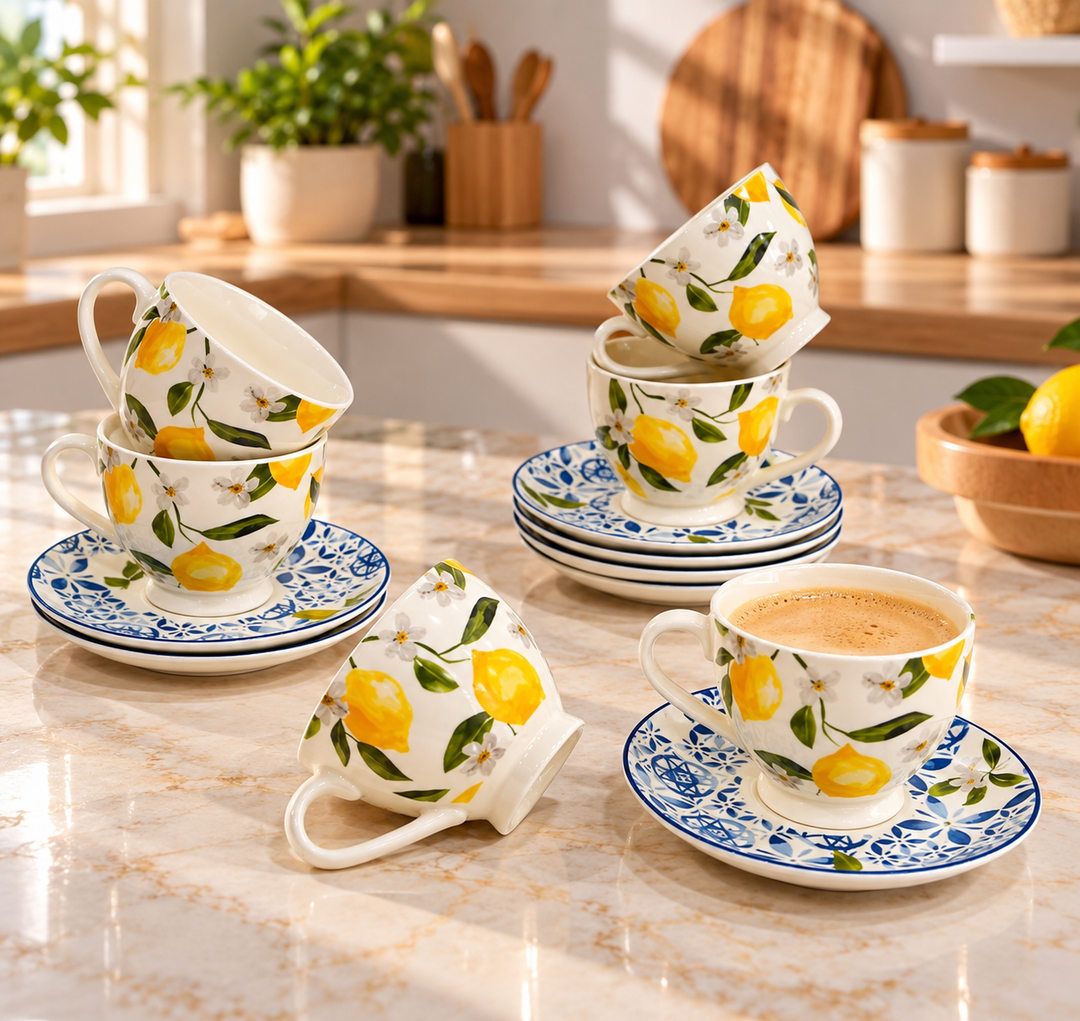 Set 6 tasses 9cm + 6 sous tasses 15cm citron
