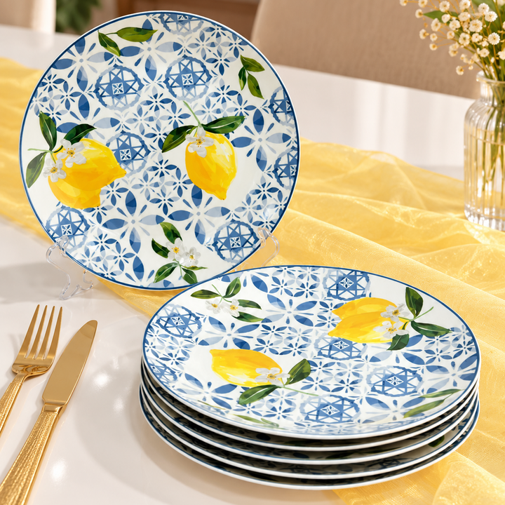 Set 6 assiettes 26cm en porcelaine citron