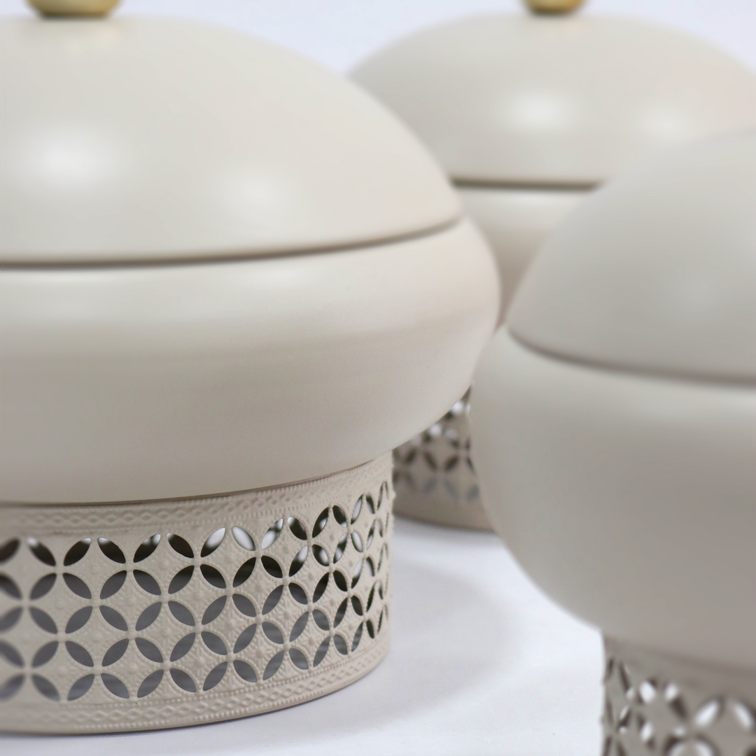 Set 3 bonbonnières en métal 12cm + 16cm + 19cm