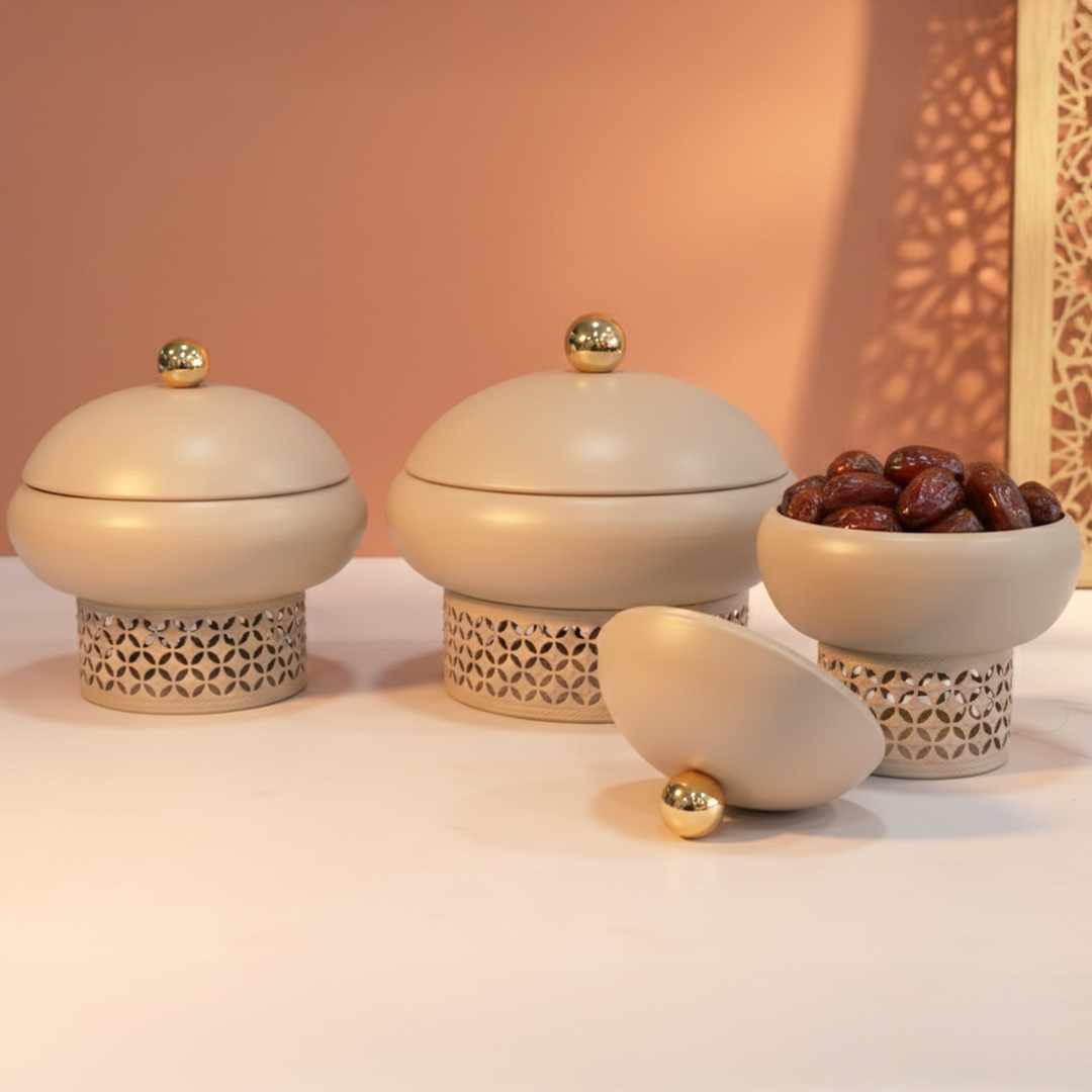 Set 3 bonbonnières en métal 12cm + 16cm + 19cm