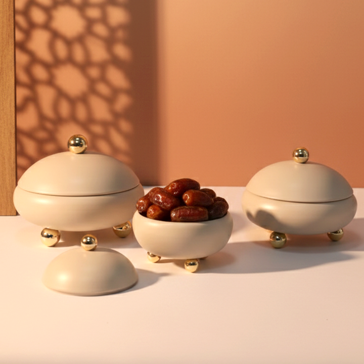 Set 3 bonbonnières en métal 12cm + 16cm + 19cm