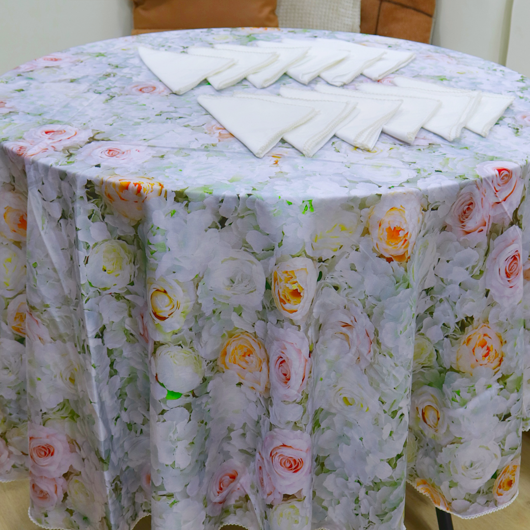 Nappe de table fleuri 180cm + 12 serviettes 36cm
