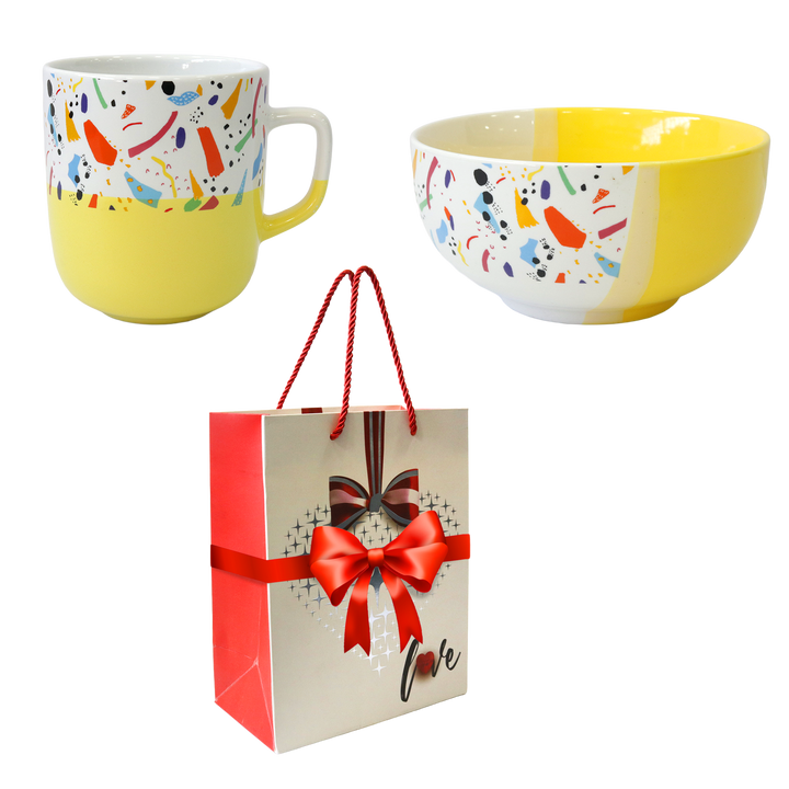 Set mug 9x10cm + bol en céramique 14x7cm + sac cadeau gratuit 23x18cm