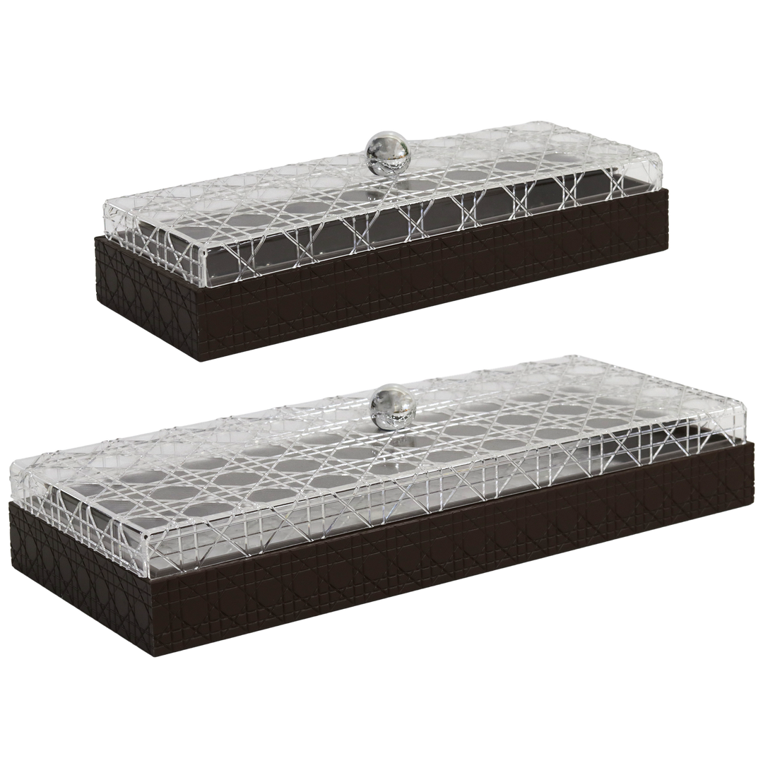 Set 2 présentoirs avec couvercle en plexiglass 36cm + 46cm