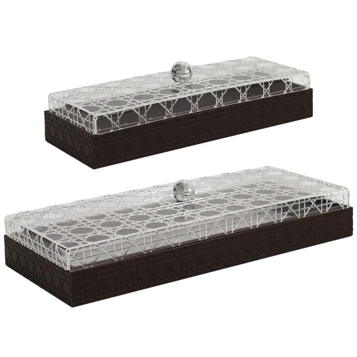 Set 2 présentoirs avec couvercle en plexiglass 36cm + 46cm