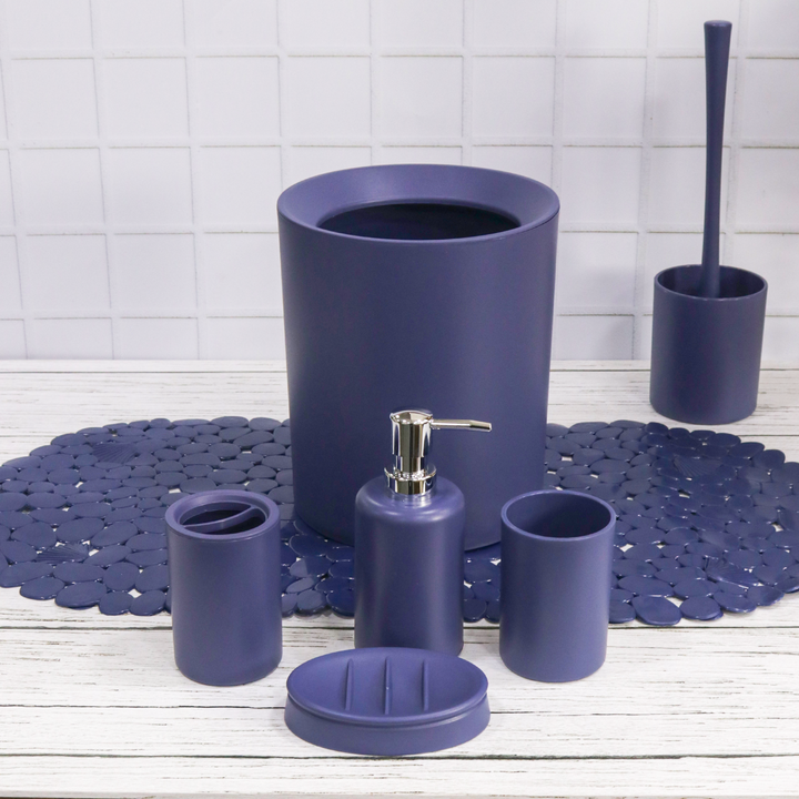 Set accessoires salles de bain 6pcs + tapis salle de bain ovale 69x35cm