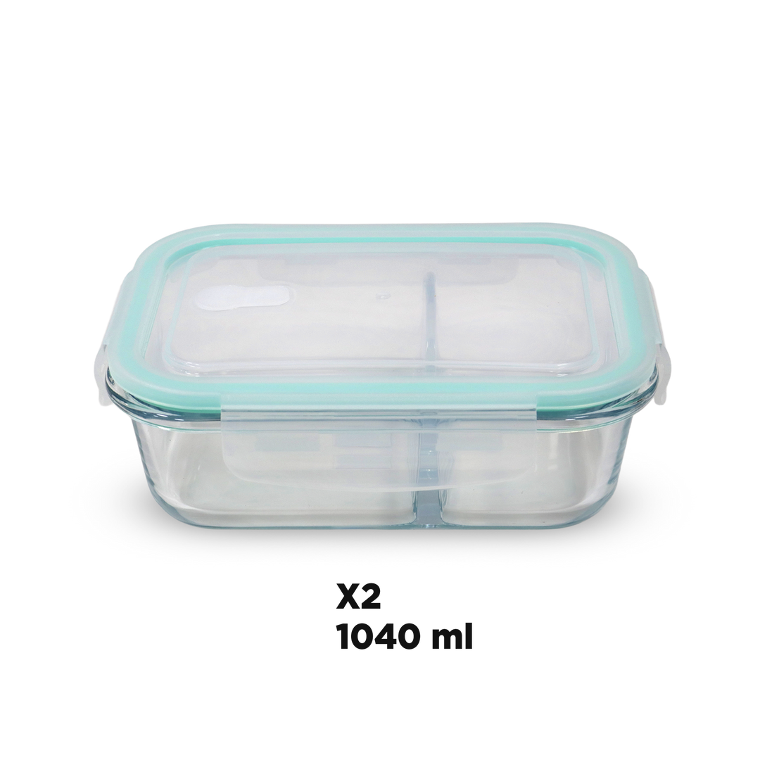 Set 4 boîtes en verre 2 compartiments 2x700ML + 2x1040ML
