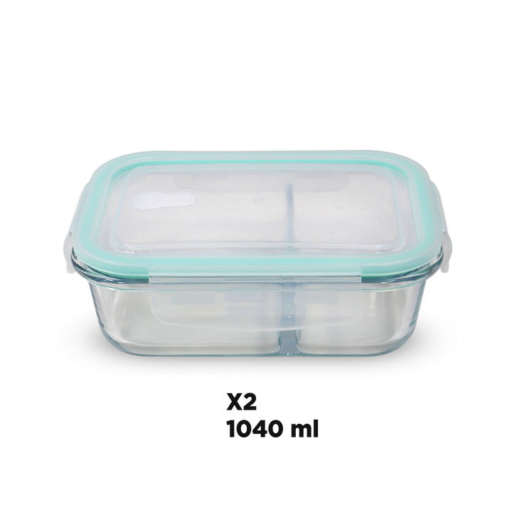 Set 4 boîtes en verre 2 compartiments 2x700ML + 2x1040ML