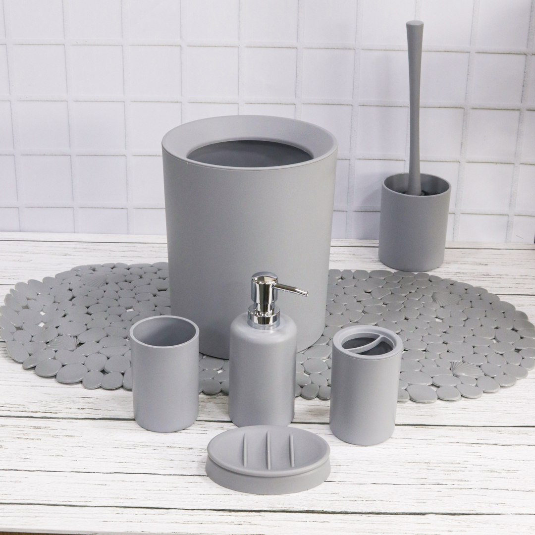 Set accessoires salles de bain 6pcs + tapis salle de bain ovale 69x35cm