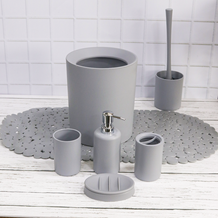 Set accessoires salles de bain 6pcs + tapis salle de bain ovale 69x35cm