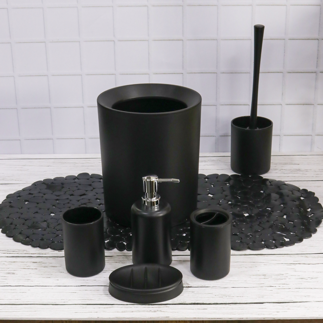 Set accessoires salles de bain 6pcs + tapis salle de bain ovale 69x35cm