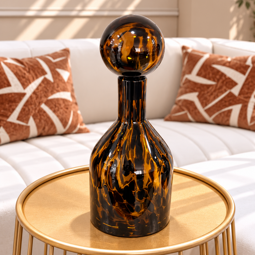 Vase en verre marron avec couvercle 14x36cm