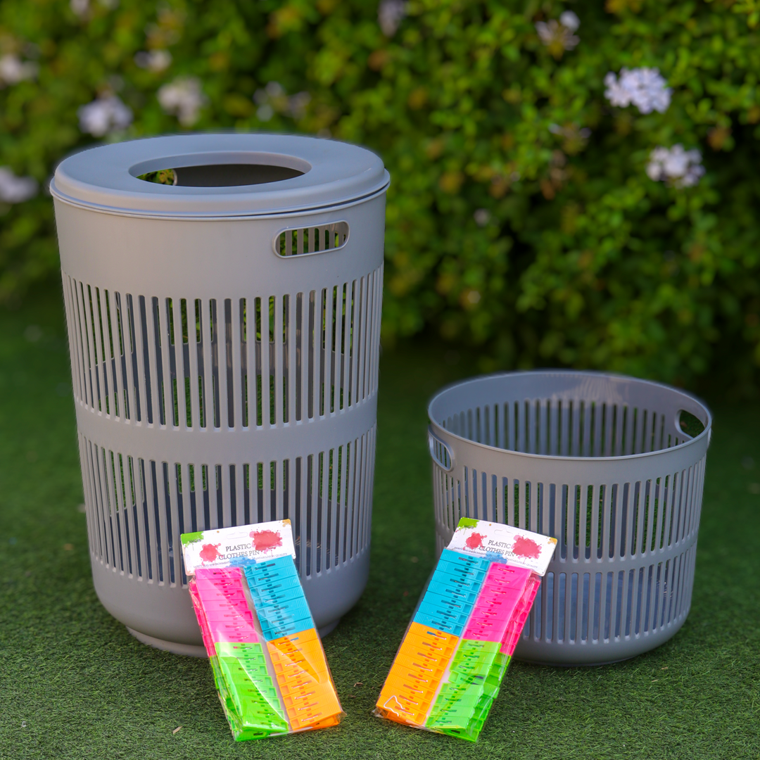 Set 2 paniers à linge ronds 30L + 60L + pince à linge 60pcs
