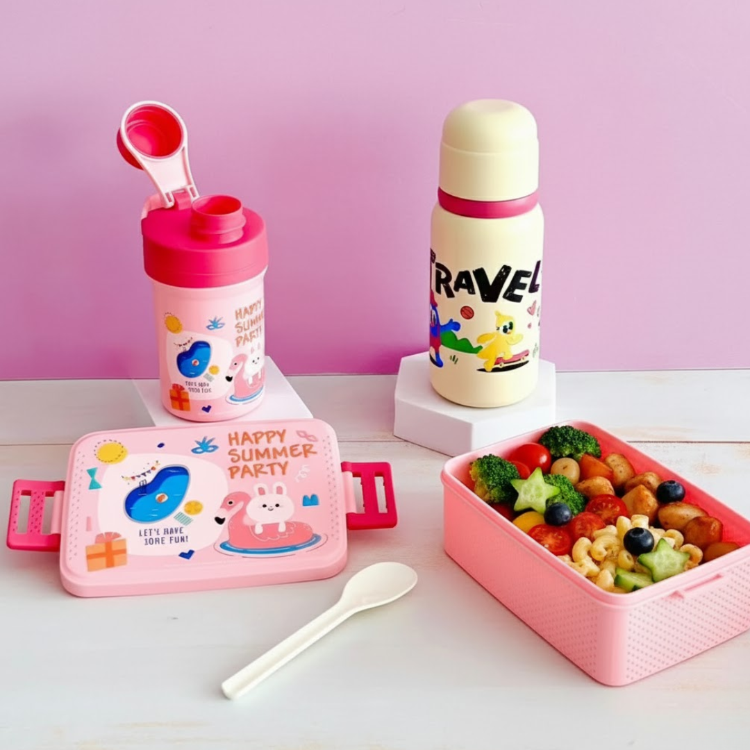 Set lunch box 800ML + gourde 350ML en plastique + thermos en inox 450ML