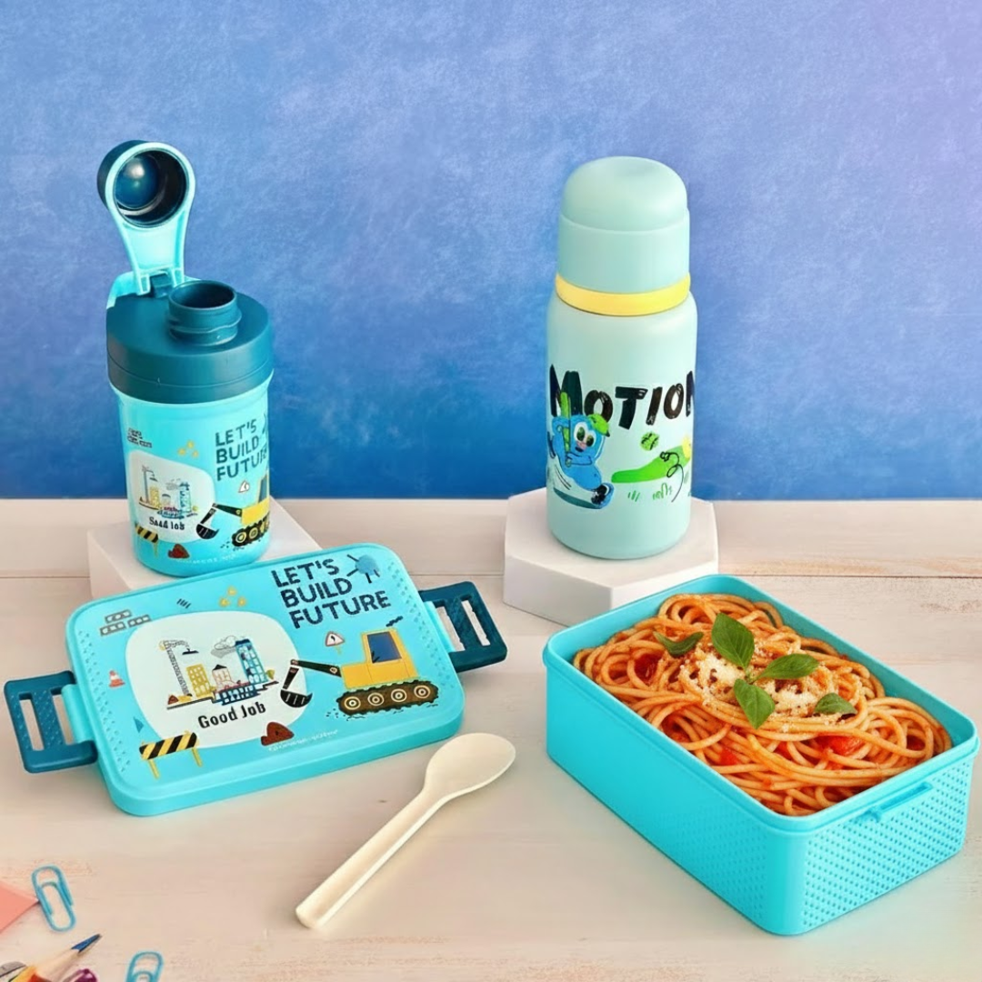 Set lunch box 800ML + gourde 350ML en plastique + thermos en inox 450ML