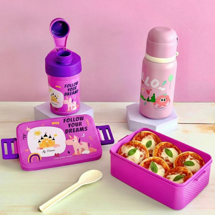 Set lunch box 800ML + gourde 350ML en plastique + thermos en inox 450ML