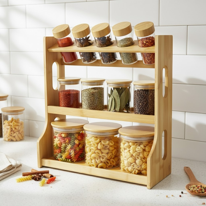 Service à épices 12pcs avec support en bois