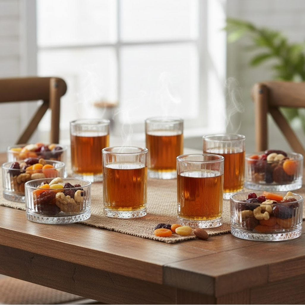 Set 6 verres à thé 5x7,50cm + 4 ramequins 9x5cm