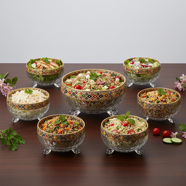 Set saladier 20cm + 6 bols 11,50cm en verre