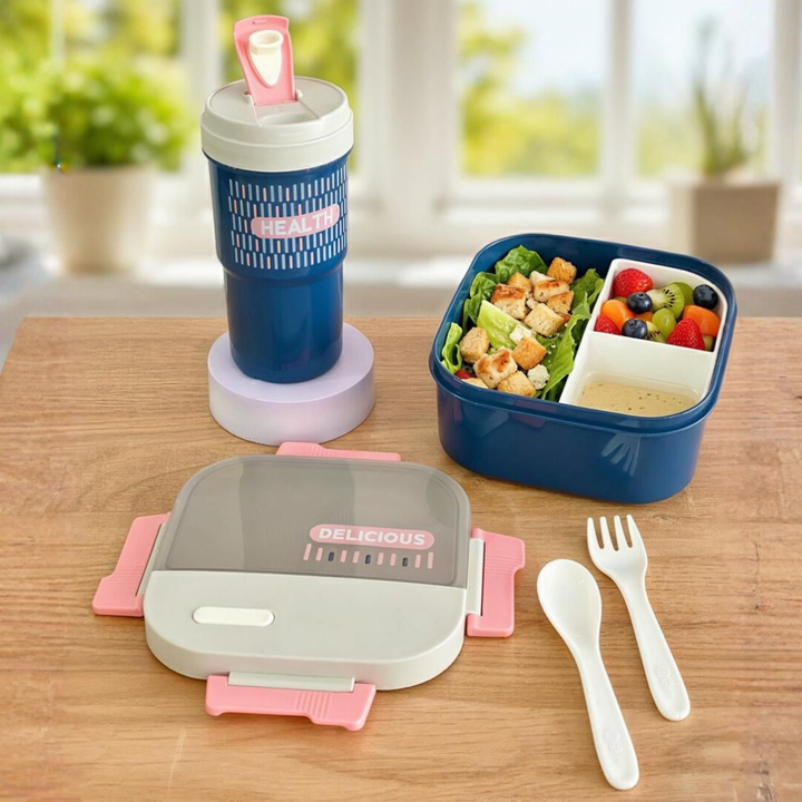 Set lunch box 1250ML + gourde 550ML en plastique + sac isotherme