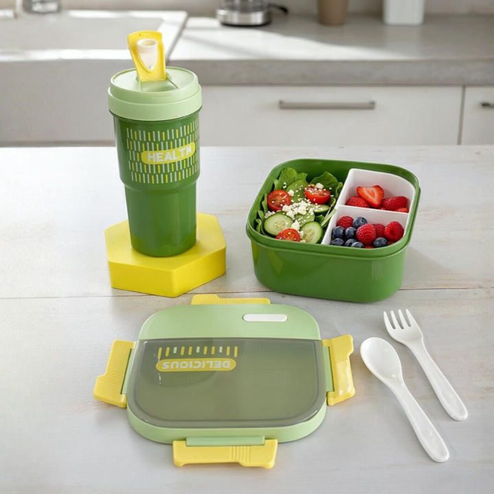 Set lunch box 1250ML + gourde 550ML en plastique + sac isotherme