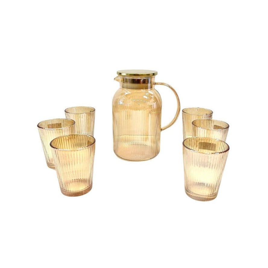 Carafe en verre doré 1560 ML + 6 verres à eau 260 ML