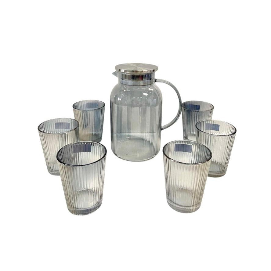 Carafe en verre gris 1560 ML + 6 verres à eau 260 ML