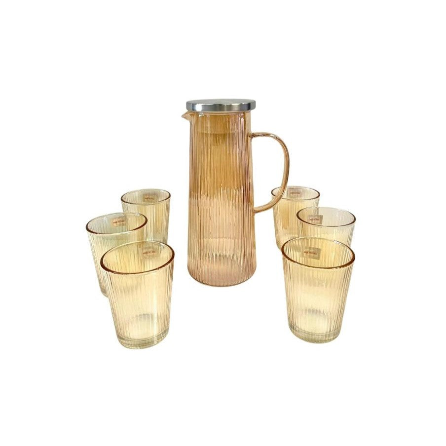 Carafe en verre doré 1400 ML + 6 verres à eau 260 ML