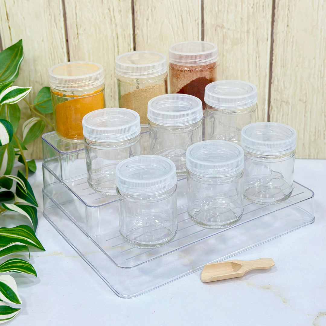 Organisateur en plexiglass 27x23x11cm  + 9 pots en verre 212ML