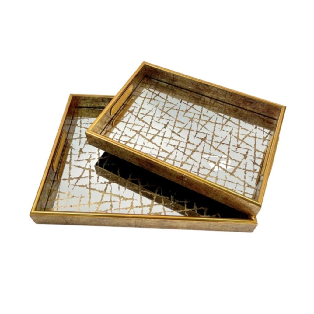 Set 2 plateaux miroir rectangulaires 35cm + 40cm