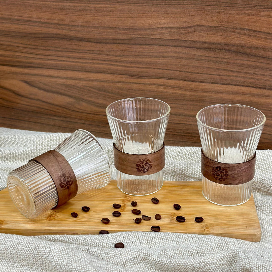 Set 3 mugs en verre et bois 11x8,50cm