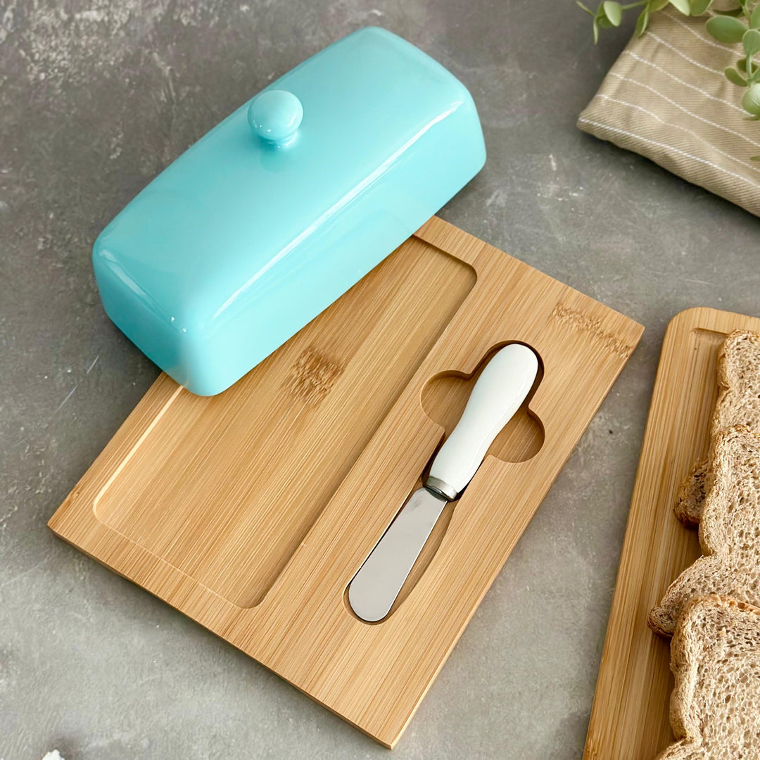 Beurrier avec support en bois 20x16cm