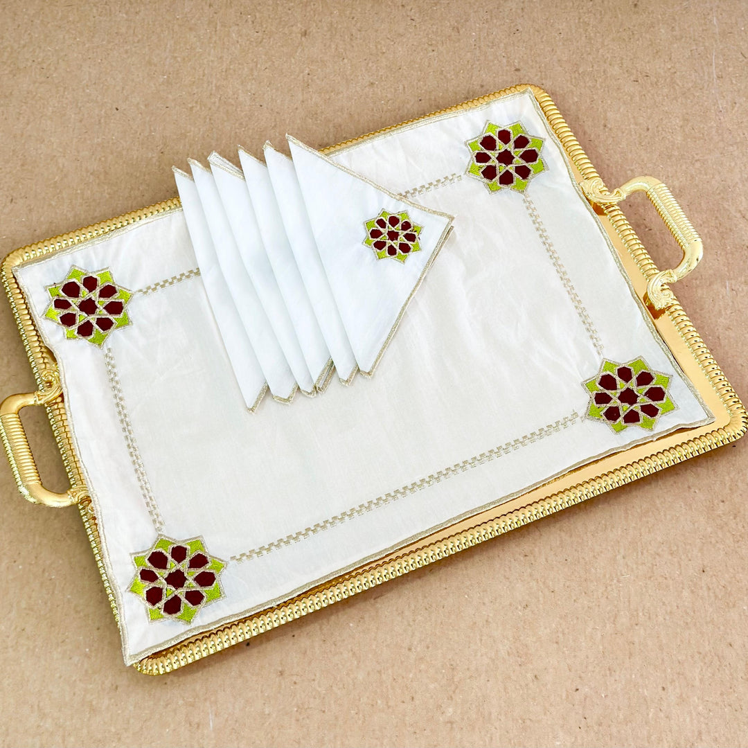 Fond de plateau zellija 50x37cm + 6 serviettes 17.50x17.50cm