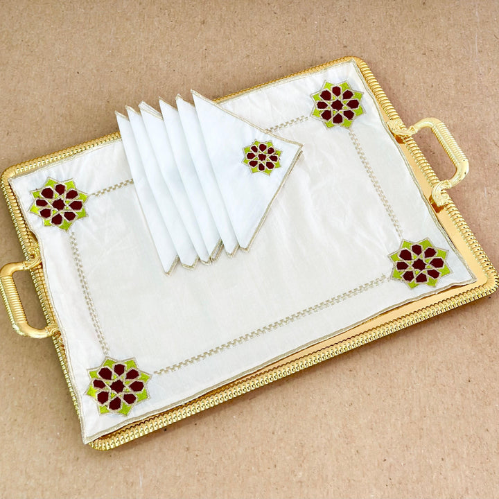 Fond de plateau zellija 50x37cm + 6 serviettes 17.50x17.50cm