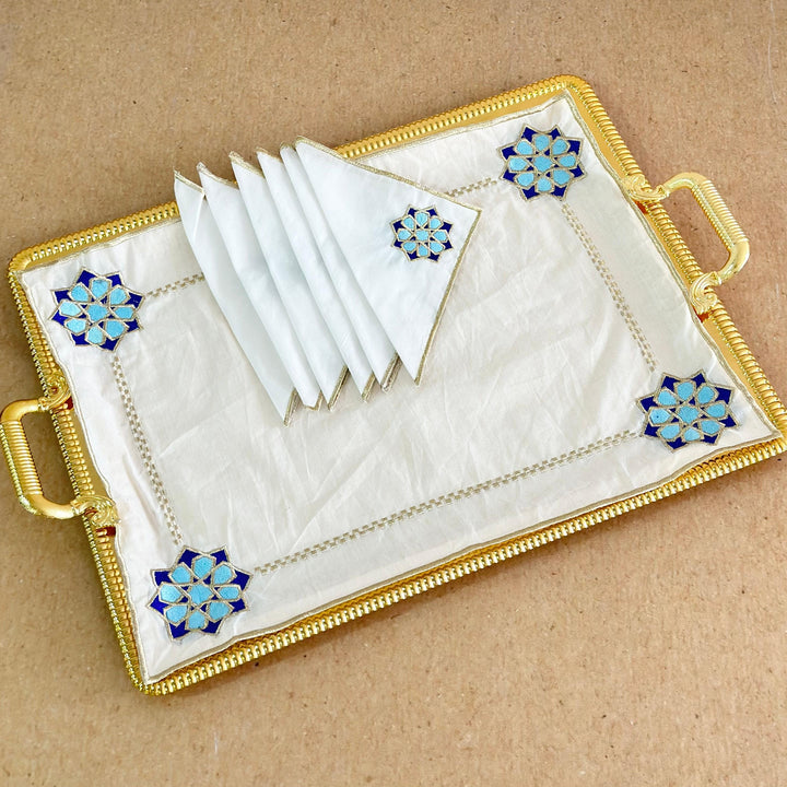 Fond de plateau zellija 50x37cm + 6 serviettes 17.50x17.50cm