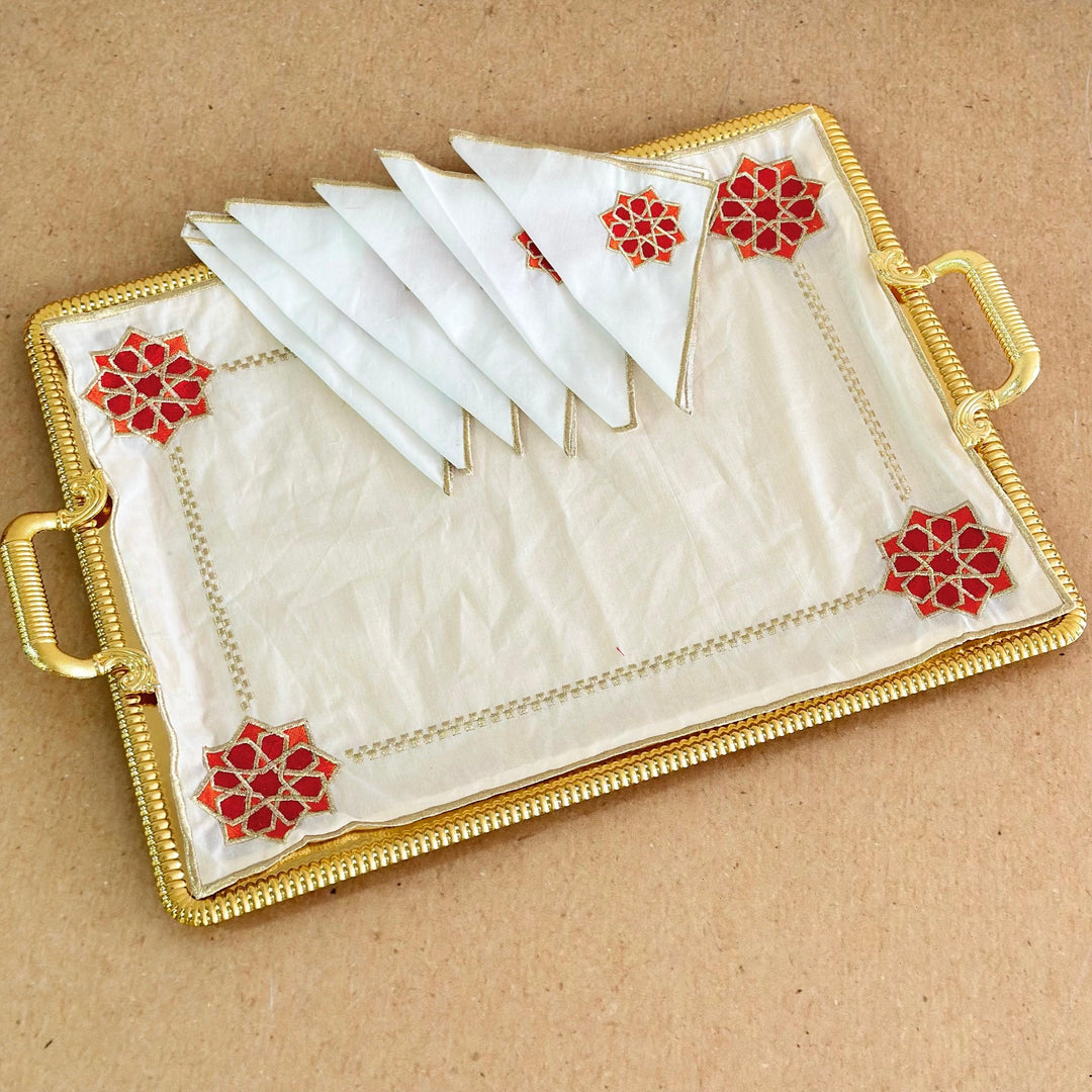 Fond de plateau zellija 50x37cm + 6 serviettes 17.50x17.50cm